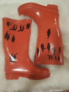 J Crew Size 6 Red Sherpa Lined Penguin Rain Boots - Picture 1 of 5