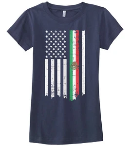 Mexican American Flag Girls Fitted T-Shirt Mexico Descent US Pride - Picture 1 of 5