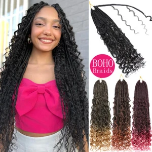 14"18" Braids Synthetic Braid Hair Goddess Bohemian Box Crochet Hair Curly Ends - Picture 1 of 25