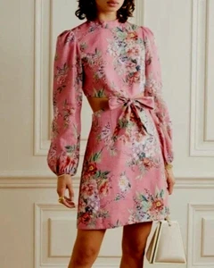 Zimmermann Dress BELLITUDE BOW Sz 0 AU8 UK 8 US 4 IT 40 FR 36 Pink RRP $595 - Picture 1 of 24
