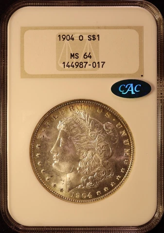 1904-O Morgan Silver Dollar - NGC MS64 CAC! Old PQ Fatty Holder! Nice Rim Toning Cover