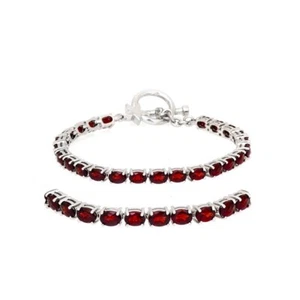 NATURAL GARNET TENNIS BRACELET STERLING SILVER SIZE 7" TOGGLE CLASP - Picture 1 of 3