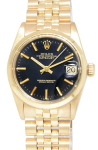 Rolex Datejust 18k Yellow Gold Black Dial Jubilee Bracelet 31mm Watch 6827 - Picture 1 of 11