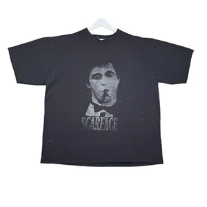 Camicia Vintage Y2K SCARFACE Iced Out - Uomo XXL - Nera Sbiadita Distressed - Foto 1 di 8