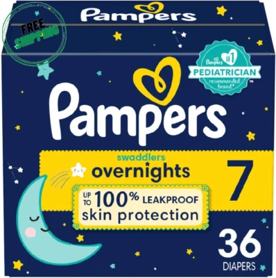 Pañales para pasar la noche Pampers - Swaddlers para pasar la noche - Talla 7, 36 unidades, desechables Foto 1 de 4