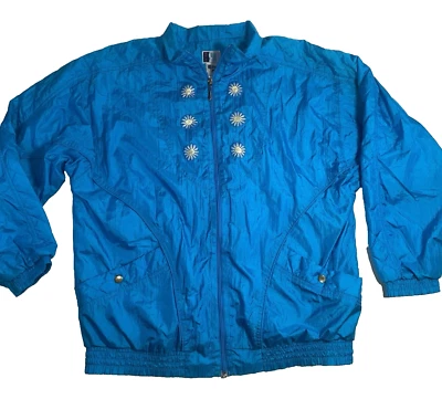 Retro Blue BoldSpirit Track Jacket Women’s Size Large Set Floral Windbreaker - Image 1 of 4