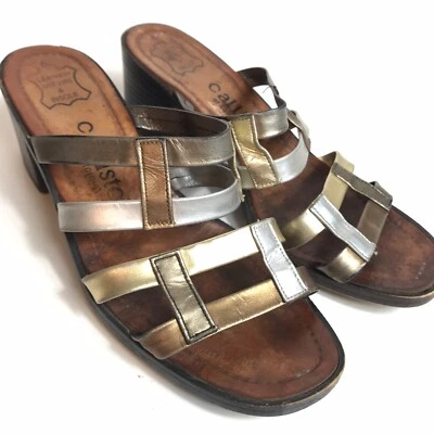 Sandálias femininas Callisto metálicas de couro tamanho 6 Y16 - Imagem 1 de 4