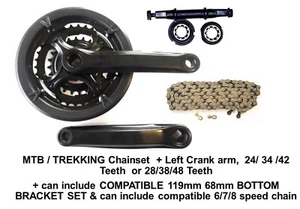 Chainwheel + crank Plastic Coated Steel 170mm Arms 24/34/42, 28/38/48 MTB Hybrid - Picture 1 of 6