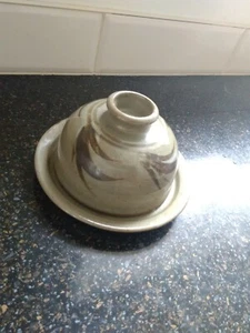 Vintage Studio Pottery Handmade Green Stoneware Decorative Cheese Dish With Lid - Picture 1 of 2