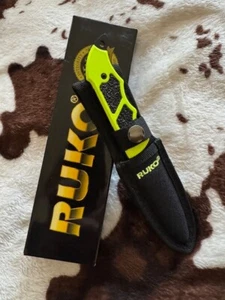 NEW RUKO RUK0100HG 440A Stainless Fixed Blade Hunting Knife High Viz Green 4 1/8 - Picture 1 of 6