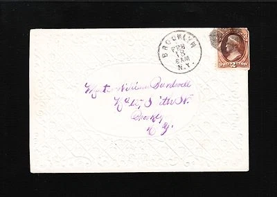 Embossed Elaborate Valentine Cover & Card c1879 Brooklyn Fancy Octagon Cancel 9u - Image 1 of 4