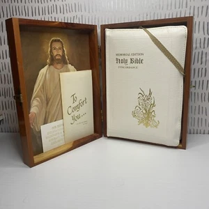 The Holy Bible Wooden Case Leather Zip Around Memorial Edition Illustrated - Picture 1 of 15