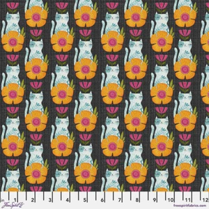 HERE KITTY KITTY ~ Bossy Boots on Charcoal Gray ~ Free Spirit ~ By-the-Yard - Picture 1 of 1