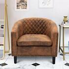 Fabric Barrel Chair Club Accent Chair Wooden Legs Living Room Waiting Room Brown