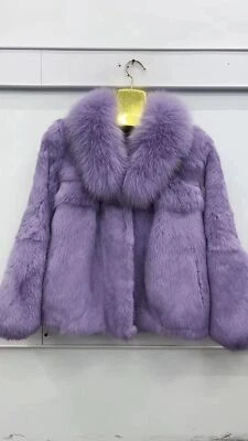 Abrigo de piel 100 % real de lujo para mujer cuello de piel cálido invierno informal chaqueta prendas exteriores LO ÚLTIMO Foto 1 de 4