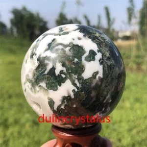 60mm+ Natural Moss Agate ball Carved Quartz Crystal Reiki Gemstone Sphere -1pc - Picture 1 of 22