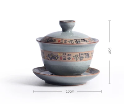 Taza Gaiwan Tazón Geyao Artesanal Esmalte Craquelado Porcelana Tureen Tazón de Té con Platillo Foto 1 de 4