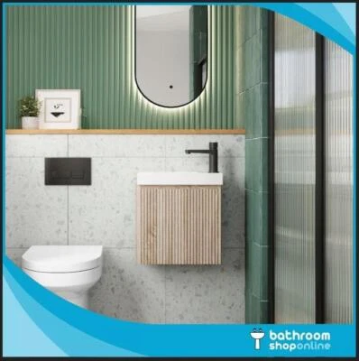 BATHROOM SHOP ONLINE Vanity Unit & Basin Sink Wall Hung Bathroom Cloakrooom Compact Oak Fluted