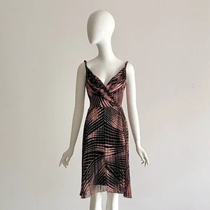 Vintage S/S 2000 Gianni Versace Pleated Black Orange Plunge V Dress Bodysuit XS - Picture 1 of 24