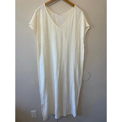 American Vintage Boho Minimalist Cream Gauzy Relaxed Fit Short Sleeve Maxi Dress - Image 1 of 4