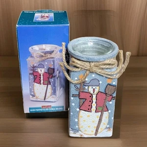 Candelabro votivo de vidrio pintado a mano muñeco de nieve Christmas Delights nuevo en caja - Imagen 1 de 12