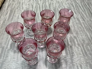 8 - Vintage Kings Crown Ruby Cranberry Flashed Thumbprint 4½” Wine Glasses - Picture 1 of 4