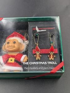 Russ Good Luck Weihnachten Santa Troll + Troll Ohrringe Geschenkset ~ 3" Puppe Vintage - Bild 1 von 4