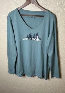 Life is Good Snowman Landscape Crusher T-Shirt Damen XXL Moosgrün Langarm - Bild 1 von 12