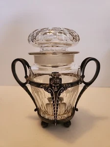 Vntg Jam Jar Simpson Hall Miller Treble Plated Grapevine Etching See Pics/Desc - Picture 1 of 14