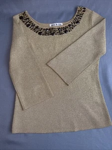 Sara & Lily Damen Top Bluse Medium Gold Glitzer Metallic Perlen Nieten - Bild 1 von 9