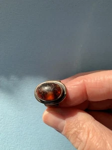 Vintage Dänemark massiver Silber klobiger Bernstein Statement Ring volle Punze (h) - Bild 1 von 24