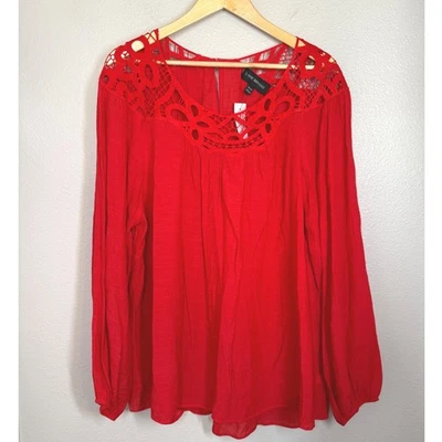 NWT Lane Bryant Light Red Blouse Size 18/20 Long Sleeve Crochet Lace Gauze Flowy - Image 1 of 4