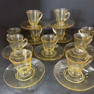 Demitasse 11 Cups & 9 Saucers Set Fairfax Topaz Yellow, Line 2375 by Fostoria - Picture 1 of 9