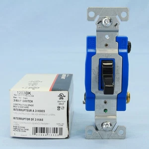 Cooper schwarz handelsüblicher 3-Wege Kippschalter 15A 120/277V B&S 1203BK - Bild 1 von 7