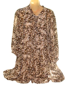 NWT Daniel Rainn Plus Sz 1X LONG  Tunic Blouse  Animal Print Cheetah Tie Neck - Picture 1 of 6