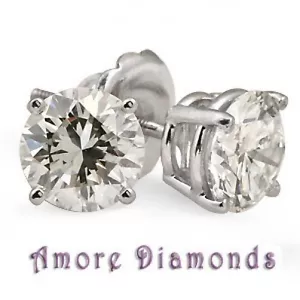 4.02ct I SI round natural diamond solitaire 4 prong stud earrings 18k white gold - Picture 1 of 1