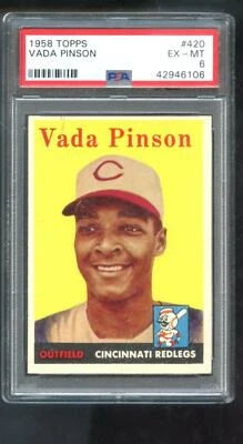 1958 Topps #420 Vada Pinson ROOKIE RC PSA 6 Graded Baseball Card MLB Redlegs Red - Image 1 of 2