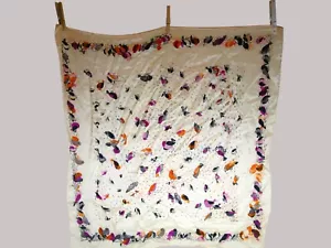 VTG Echo Colorful Birds Peach Orange Purple Navy Square Scarf 26" X 26" - Picture 1 of 16