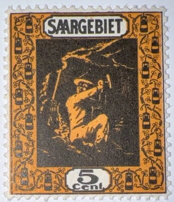 Travelstamps: 1922 GERMANY SAAR LAND  Stamps SC#100  MOGNH MINER AT WORK 5c - Image 1 of 4