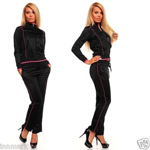 Women's Sport 2-Piece Full Tracksuit Joggings Cuff Pockets Black/Pink  700  - Picture 1 of 5