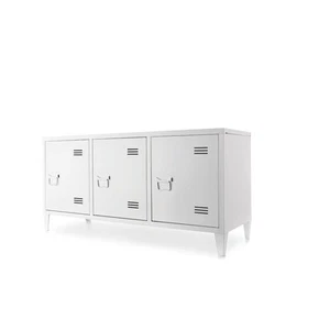 White Metal Locker Entertainment TV Storage Unit Stand Living Room Lounge 120cm - Picture 1 of 1
