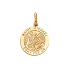 14K Solid Yellow Gold Saint Michael Medal Pendant Round St Necklace Charm Unisex