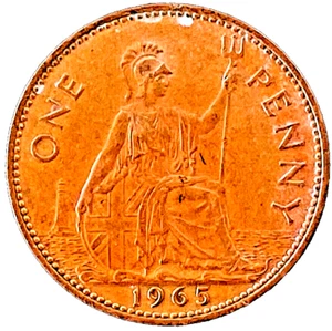 Moneda de Gran Bretaña 1965 de un centavo 1 centavo KM# 838 monedas antiguas de Europa envío gratuito - Imagen 1 de 3