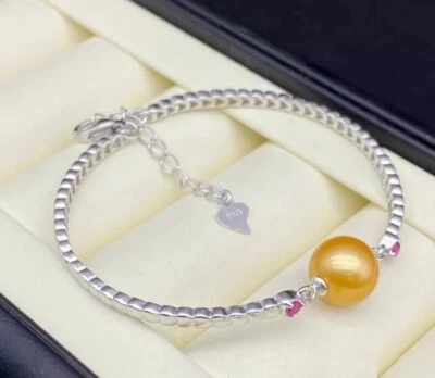 Nuevo Brazalete AAAA 10-11mm Natural Redondo Nanhai Perla Dorada 925s Foto 1 de 4