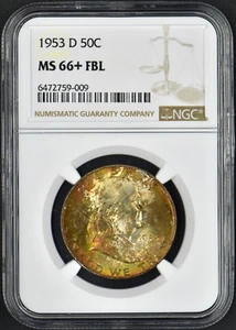1953-D 50C Franklin Half Dollar NGC MS 66+ FBL - AMAZING TONING - ✪COINGIANTS✪ - Picture 1 of 4