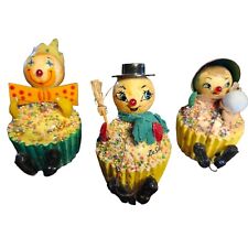 Vintage Christmas De Sela Ornaments Lot of 3 Clown Snowman Girl Made in Mexico