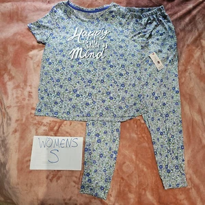 New Womens S Happy State of Mind Floral Tee & Pants 2 Piece Pajama Set NWT 4-6 - Picture 1 of 10