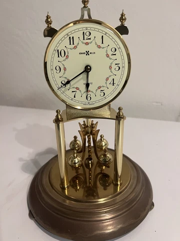 Vtg HOWARD MILLER Anniversary Quartz Clock/ Without GLASS DOME & Battery Cover Cover