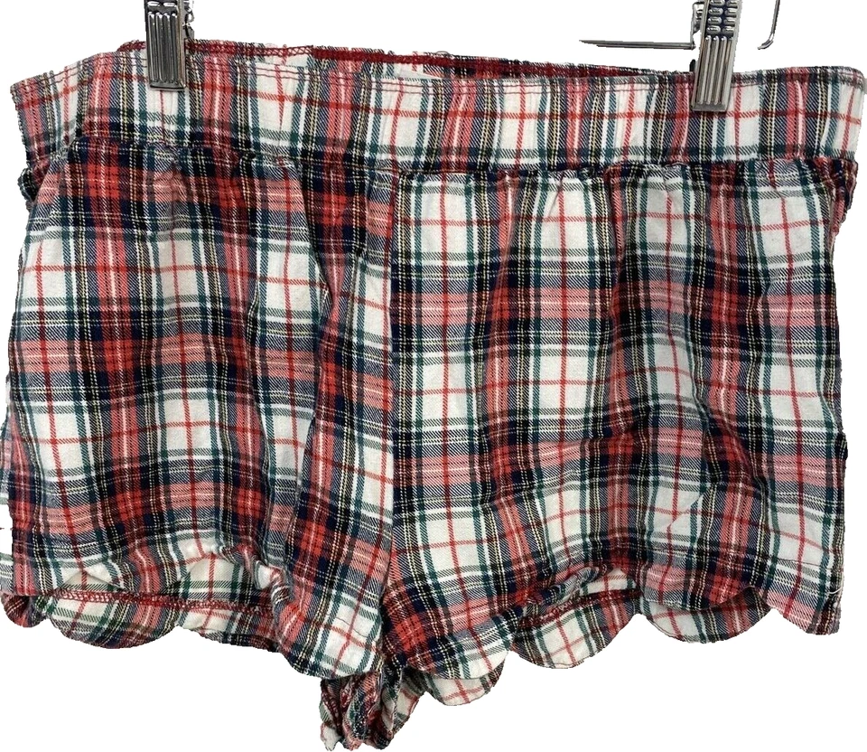 Mudpie Red, Blue, White Plaid Flannel Sleep Shorts, Women's Size M - Image 1 of 4