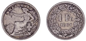 1 Silver / Franc Switzerland Bern - 1 Argento Svizzera Berna. 1861 B. VF / MB - Foto 1 di 1